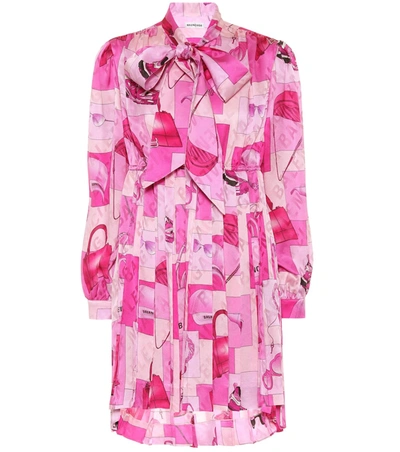 Balenciaga Printed Silk Tie-neck Minidress In Pink