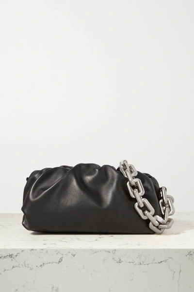 Bottega Veneta The Pouch Chain-embellished Gathered Leather Clutch In Black