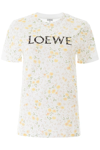 Loewe Flower Print T-shirt In White,yellow,green