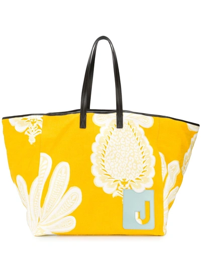 La Doublej Big Mama Multicolored Floral Print Tote Bag In Yellow