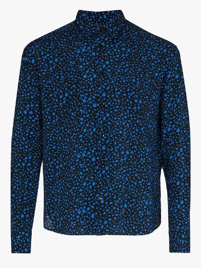 Saint Laurent Dot-print Long-sleeved Shirt In Black