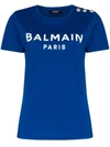 Balmain Blue Logo Print Cotton T-shirt