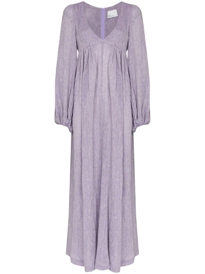 Lisa Marie Fernandez Carolyn V-neck Cotton Maxi Dress In Purple