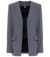 Chloé Collarless Pinstripe Wool Blazer In Blue