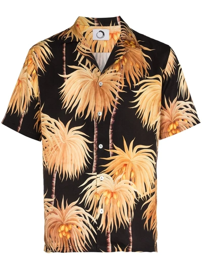 Endless Joy Aloha Palm Print Bowling Shirt In Black