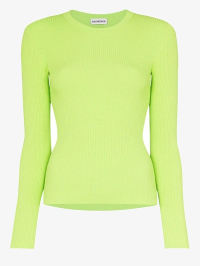 Balenciaga Ribbed Shoulder Logo Sweater In Green