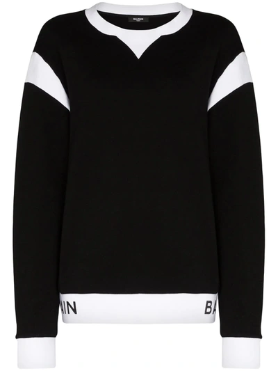 Balmain Two-tone Logo Print Sweatshirt In Black