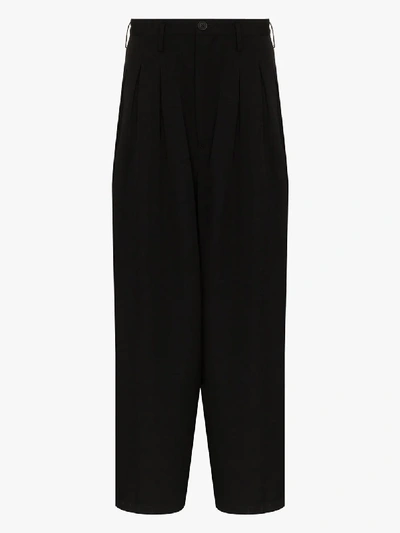 Yohji Yamamoto Wool Gabardine Pleated Trousers In Black