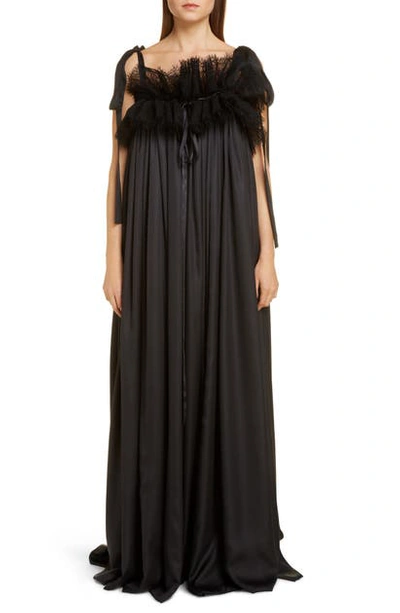 Balenciaga Lace Detail Silk Babydoll Dress In Black