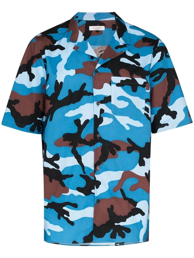 Valentino Camp Collar Camouflage Shirt In Blue