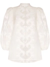 Zimmermann High Neck Balloon Sleeve Lace Top In White