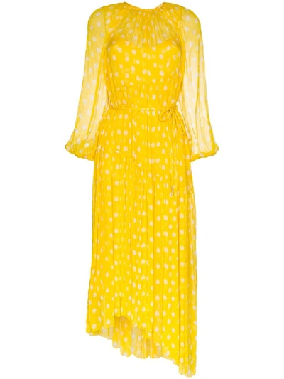 Zimmermann Brightside Swing Polka-dot Silk Dress In Yellow