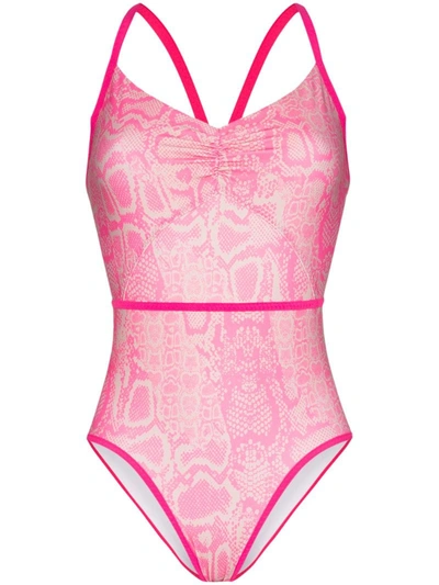 Adidas Originals X Stella Mccartney Ruched Snake-print One-piece In Pink