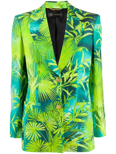 Versace Jungle Print Single-breasted Blazer In Verde