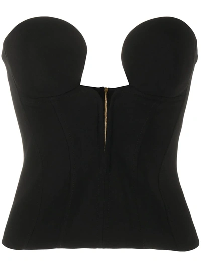 Versace Graphic Neckline Bustier Top In Black