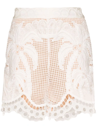 Zimmermann Floral Embroidered Shorts In White