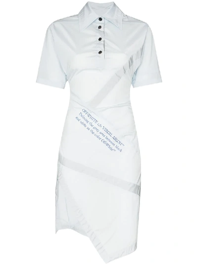 Off-white Short Sleeve Asymmetric Hem Dress In Blue