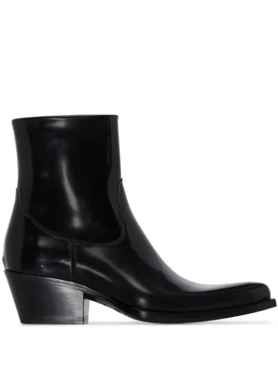 Sunflower X Buttero Leather Cowboy Ankle Boots In Black