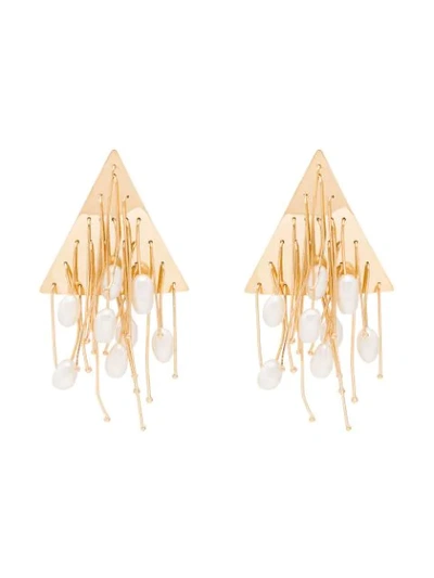 Jil Sander Gold Tone Tassel Pearl Earrings