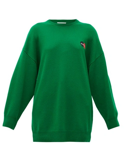 Balenciaga Logo-embroidered Cashmere Sweater In Green