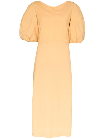 Low Classic Puff Sleeve Midi Dress In Yellow