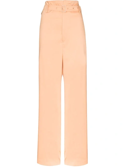 Low Classic Belted Paper Bag Trousers In Orange