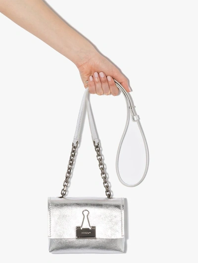 Off-white Binder Clip Metallic Leather Crossbody Bag