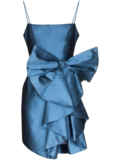 Rasario Bow Satin Mini Dress In Blue