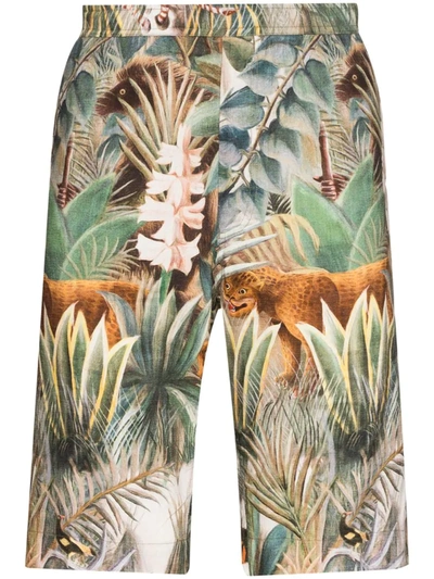 Endless Joy Equatorial Jungle Printed Shorts In Green