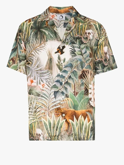 Endless Joy Equatorial Jungle Aloha Printed Shirt In Green
