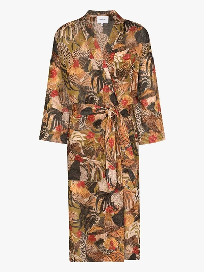 Nanushka 'kim' Kimono Mit Hahn-print In Brown