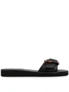 Ancient Greek Sandals Black Aglaia Leather Slides