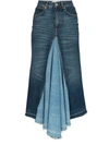 Givenchy Blue Contrast Panel Denim Midi Skirt