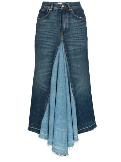 Givenchy Blue Contrast Panel Denim Midi Skirt