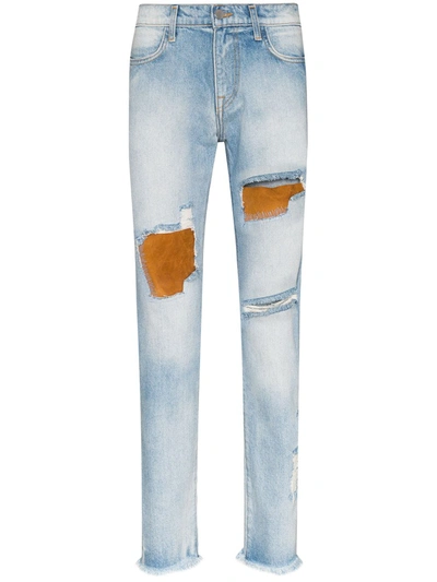 424 Skinny Fit Nubuck Panelled Jeans In Blue
