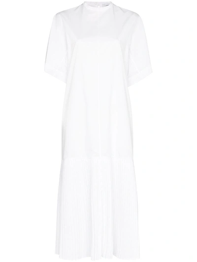 Hyke Pleated Skirt Midi Dress In White