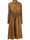 Fendi Long Sleeve Silk Crepe De Chine Shirtdress In Brown