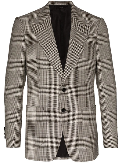 Tom Ford Single-breasted Houndstooth Blazer In Grey