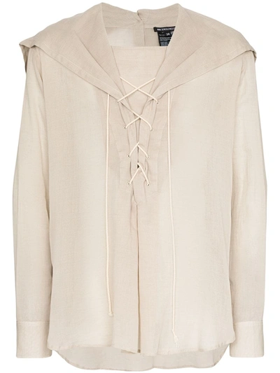 Ann Demeulemeester Sailor Collar Lace-up Shirt In Neutrals