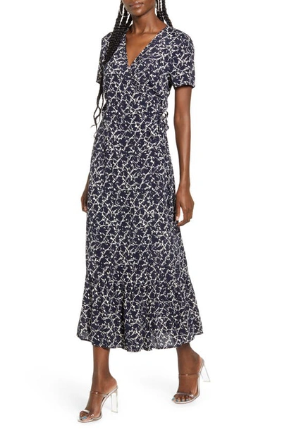 Vero Moda Nille Short Sleeve Woven Maxi Wrap Dress In Night Sky
