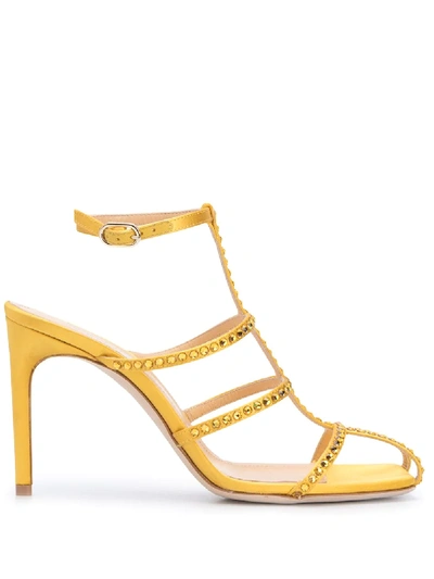 Giannico Kaya Sandals In Yellow Satin