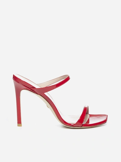Stuart Weitzman Aleena 100 Patent Leather Mules In Ruby Red