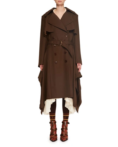 Chloé Double-breasted Belted Drape-side Wool Trench Coat In Medium Brown