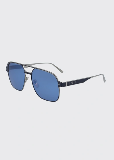 Mcm Men's Navigator Sunglasses With Diamond Pattern In Ruthenium/blue