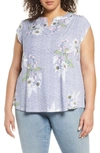 Daniel Rainn Plus Printed Cap-sleeve Top In Ivory