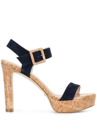 Stuart Weitzman Alesha Suede Cork Platform Sandals In Nice Blue