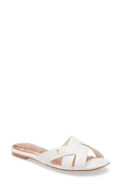 Ted Baker Women's Croc-embossed Slide Sandals In White Croco Print