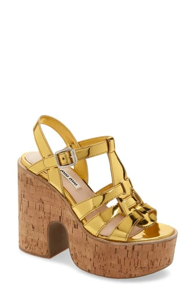 Miu Miu Women's Calzature Donna Platform Block-heel Sandals In Oro