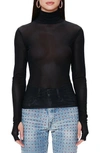 Afrm Zadie Semi Sheer Turtleneck In Noir