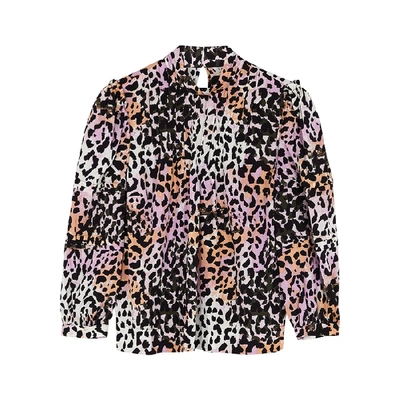 Veronica Beard Lety Pintuck Cheetah Print Stretch Silk Blouse In Purple
